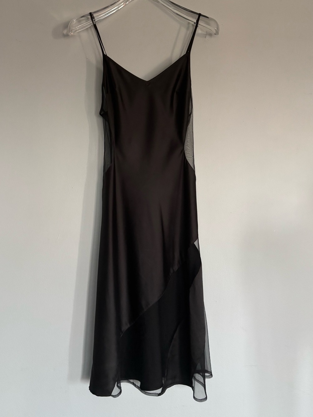 Thistle & Spire Black Union Slip Dress Sheer Mesh Asymmetric Satin Mini S - Picture 2 of 11